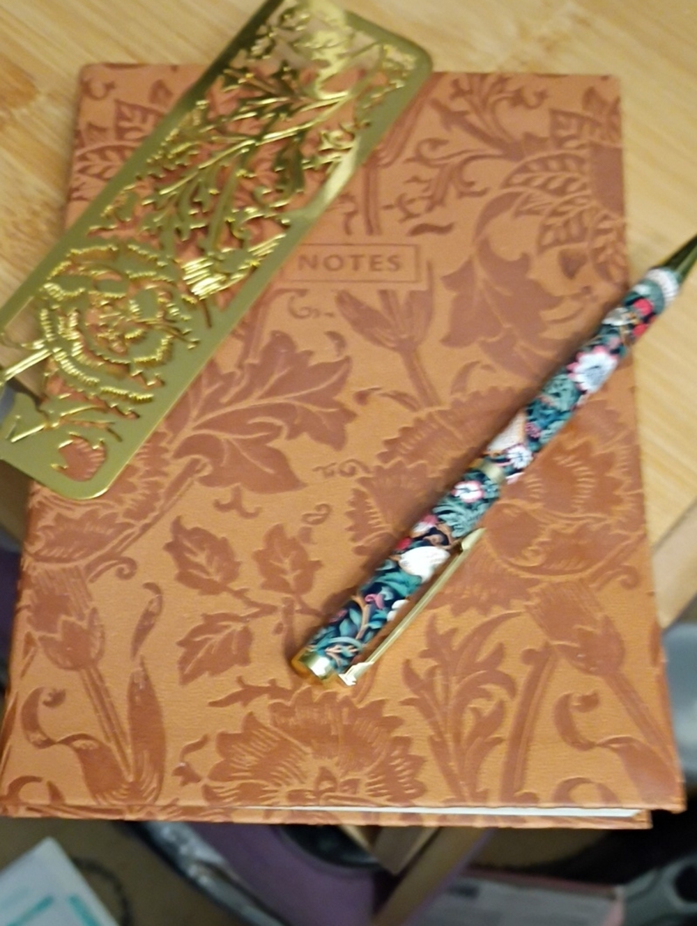 William Morris Faux Leather Floral Pattern Notebook with Matching Floral Pen